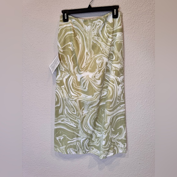 NWT Jonathan Simkhai Revolve Izabella Midi Skirt Cactus Painted Marble green - Picture 8 of 9